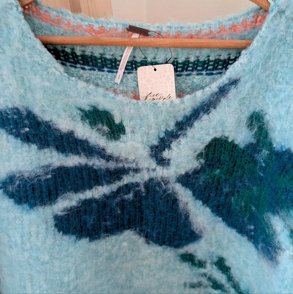 ✨SOLD✨ NWT Free People Lily Pullover Striped & Floral Oversized Sweater - Picture 6 of 11